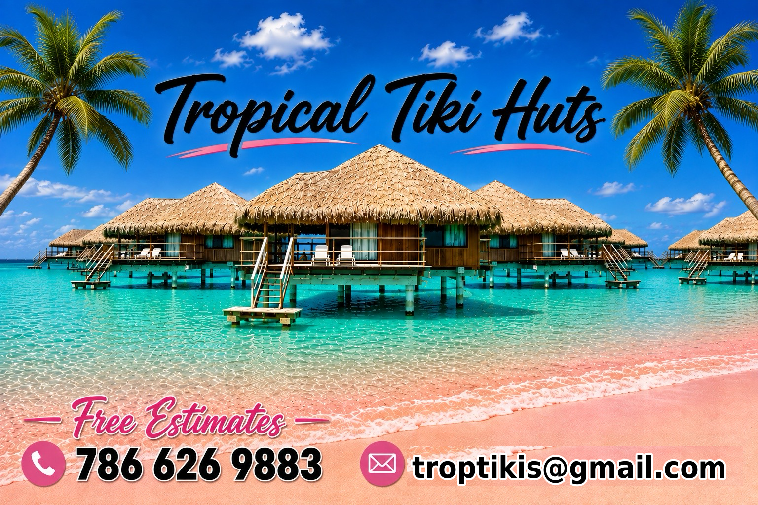 Tropical Tiki Huts logo with overwater bungalows